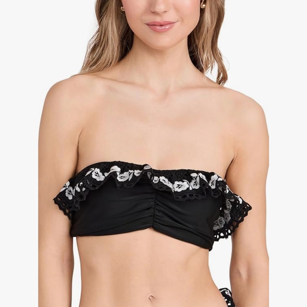 Sea NY Katya Embroidered Ruffled Bandeau Swimsuit Top - Size Medium
